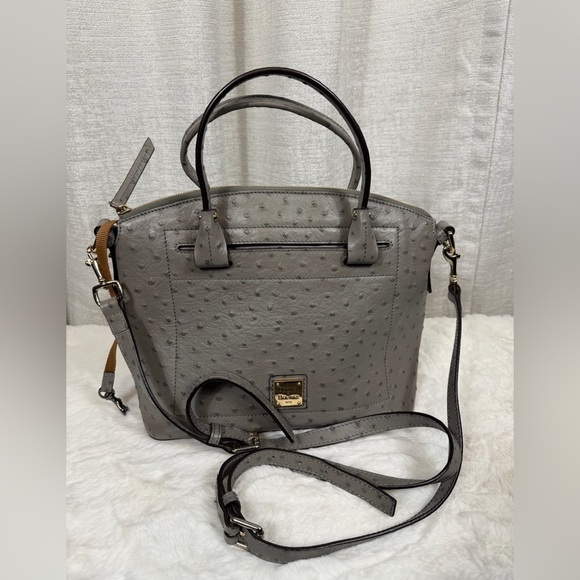 Dooney & Bourke Gray Ostrich Leather Satchel Crossbody Bag Purse - Picture 5 of 12